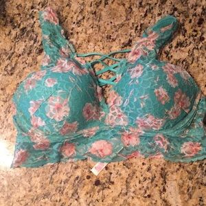 VS Pink M Push-Up Lace Strappy Floral Tur Bralette